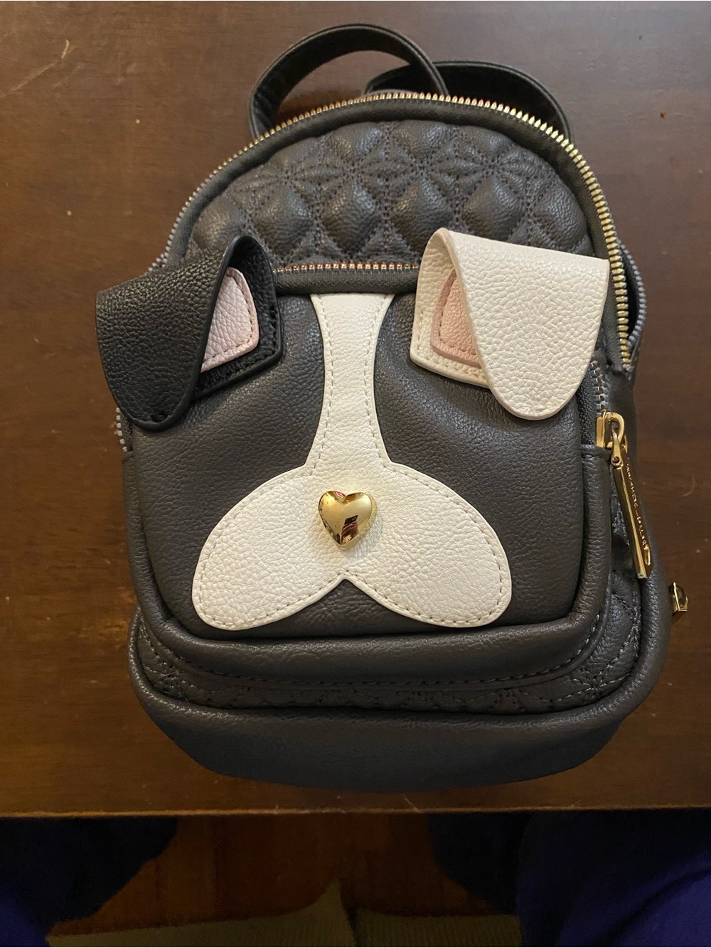 Betsey Johnson Black & White Quilted Dog Face Mini Backpack